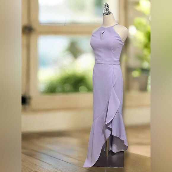 NWT XSCAPE Midi Maxi Scuba Crepe Asymmetric Flounce Dress Size 6 - Picture 4 of 13